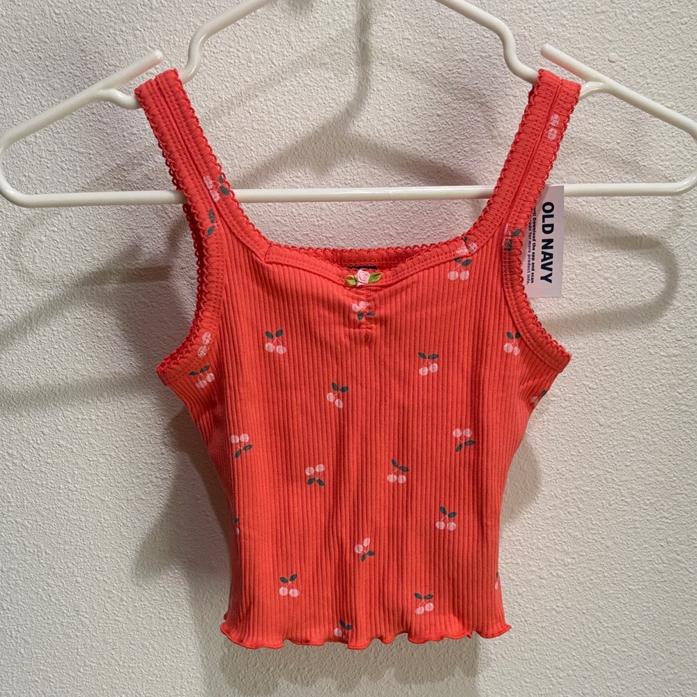 Old Navy Cherry Print Ribbed Tank Top - coral colored